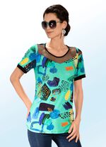 Shirt met inzetstuk van zwarte mesh-jersey GROEN-MULTICOLOR