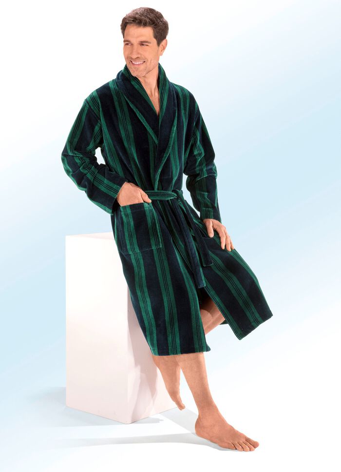 Dubbelzijdige badjas met sjaalkraag MARINE-GROEN