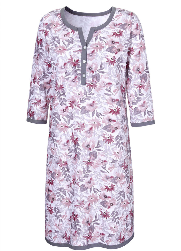 Nachthemd met knoopsluiting en 3/4-mouwen 