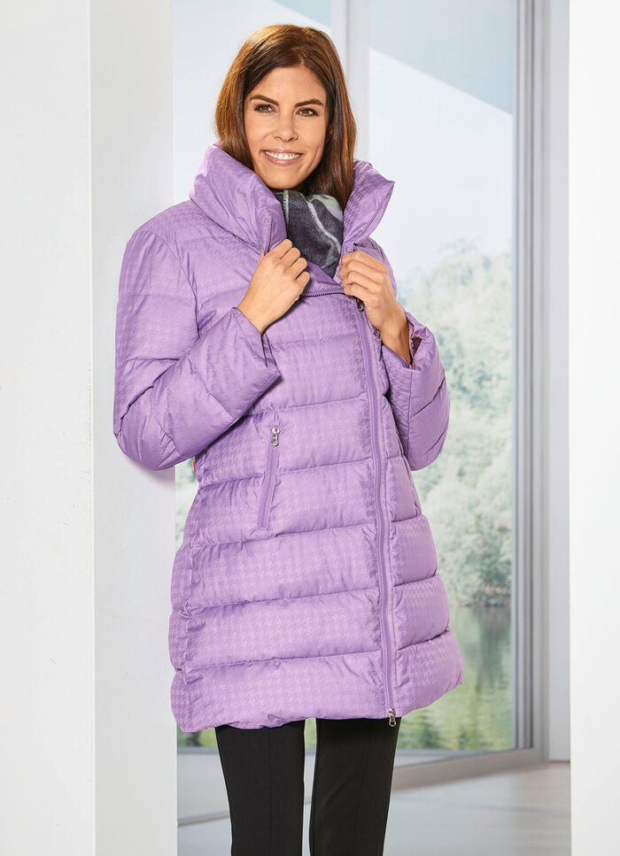 Lange jas met een subtiel glanzend pied-de-poule-dessin 