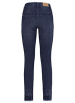 Premium jeans met franjes aan de zoom. DUNKELBLAU