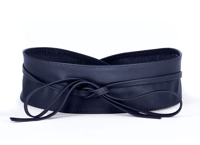 Modieuze leren strikceintuur, 8 cm breed DONKERBLAUW