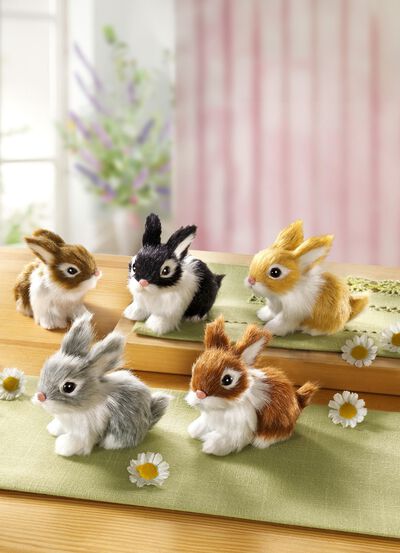 Pluche konijntjes in natuurgetrouwe kleuren, set van 5 