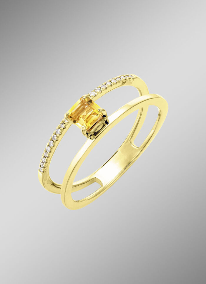 Moderne damesring met citrien en diamanten 