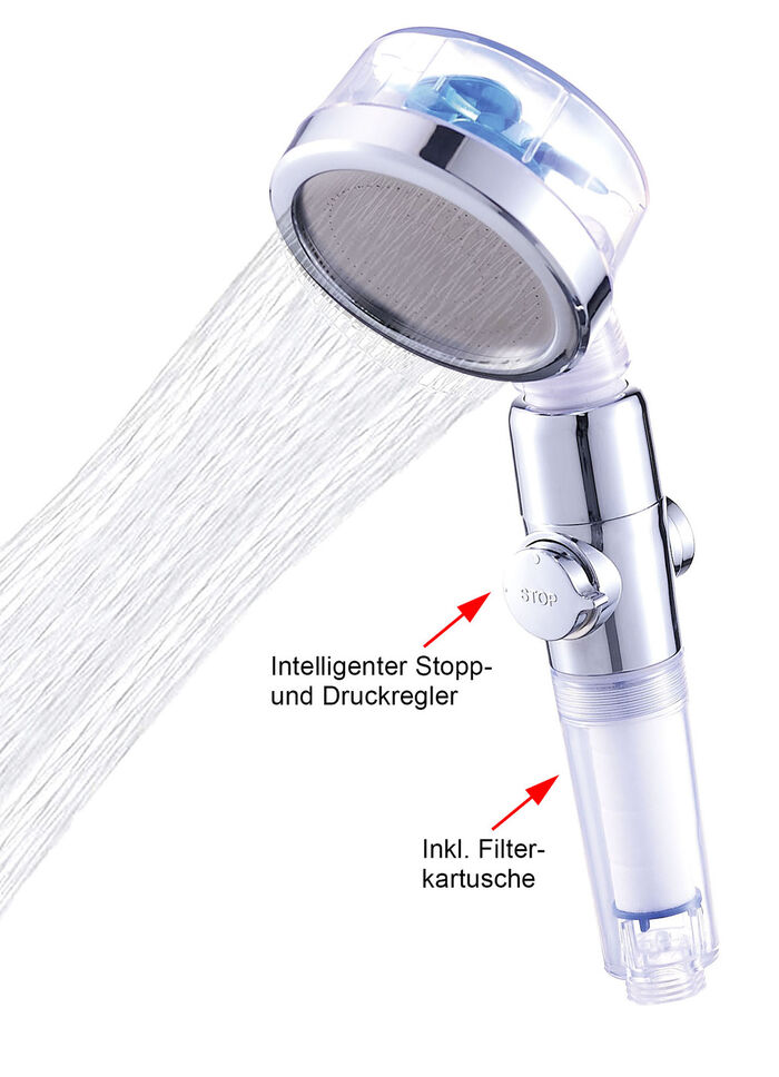 Aquadon EcoTornado douchekop met ingenieus turbine-effect BLAU