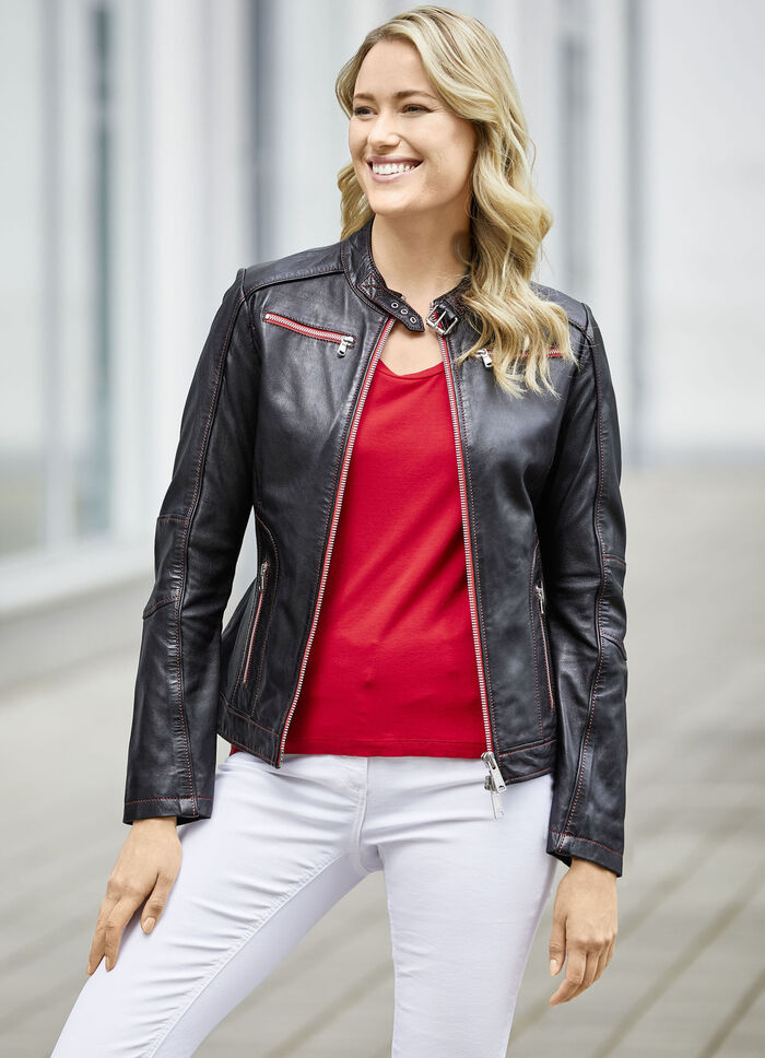 Kort leren jack met binnenzak 