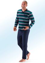 Set van twee pyjama's met V-hals, borstzak en garengeverfde strepen 