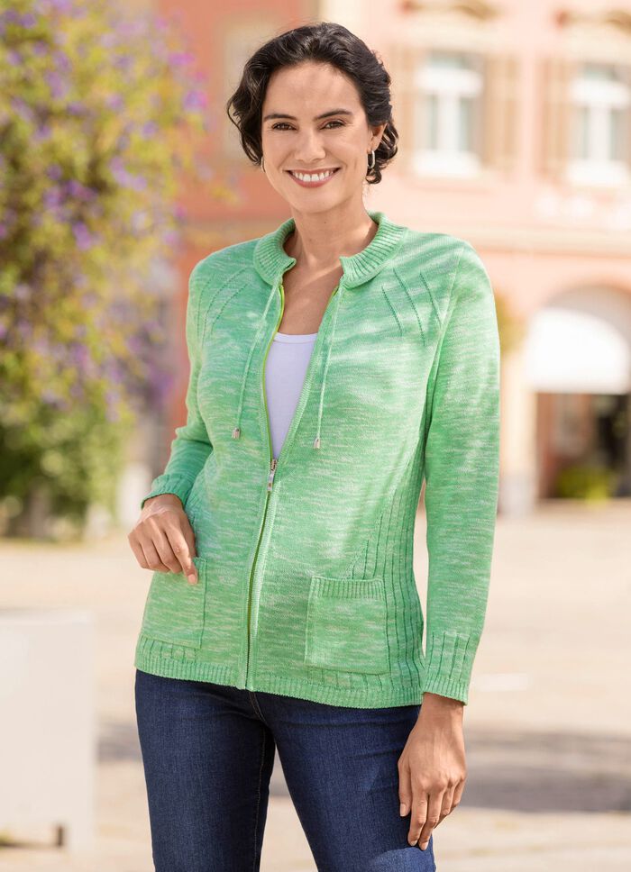 Cardigan met gebreide boord en zakken GR&Uuml;N MELIERT