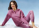 Pyjama van badstof-stretch, lange mouwen met knoopsluiting en manchetten AZALEA