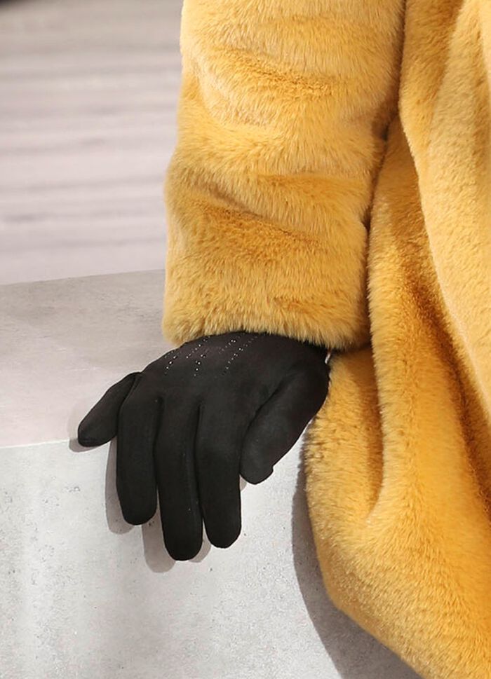 Handschoen met elegante, sprankelende glitterapplicaties ZWART