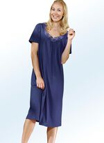 Pak van twee nachthemden, kuitlengte met geborduurde kant 