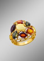 Damesring met echte kleurrijke barnsteen 