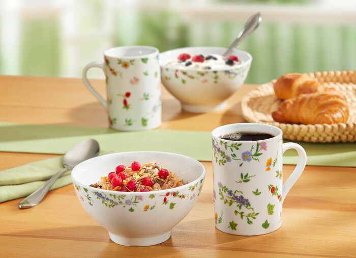 Millefiori porseleinen servies gemaakt van hoogwaardig wit porselein 