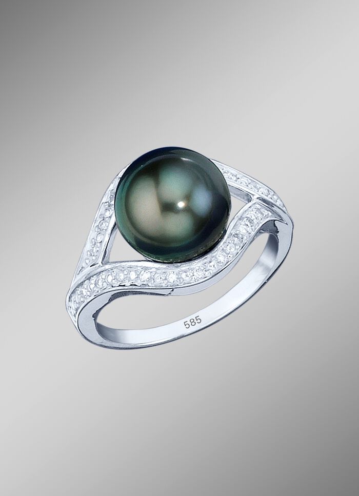 Damesring met Tahiti-cultiv&eacute;parel en briljanten 