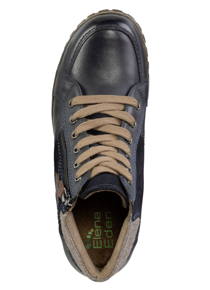 ELENA EDEN veterbootie gemaakt van een mix van leer en materialen DONKERBLAUWBRUIN