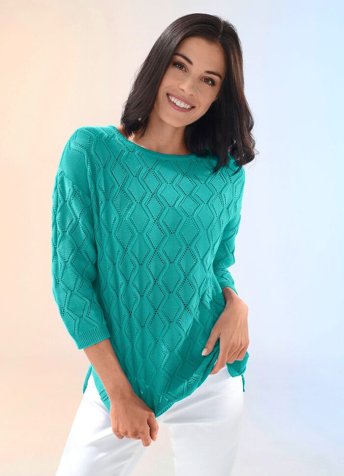 Trui met ajourmotief en structuurpatroon JADEGROEN