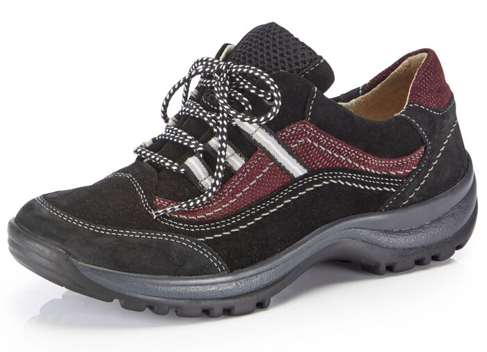 ELENA EDEN veterschoen van gedeeltelijk reliëfnubuckleer ZWART-BOURGOND