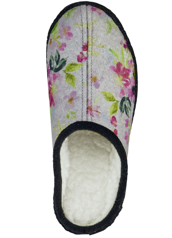 Slippers met kleurrijke bloemenprint GRIJS