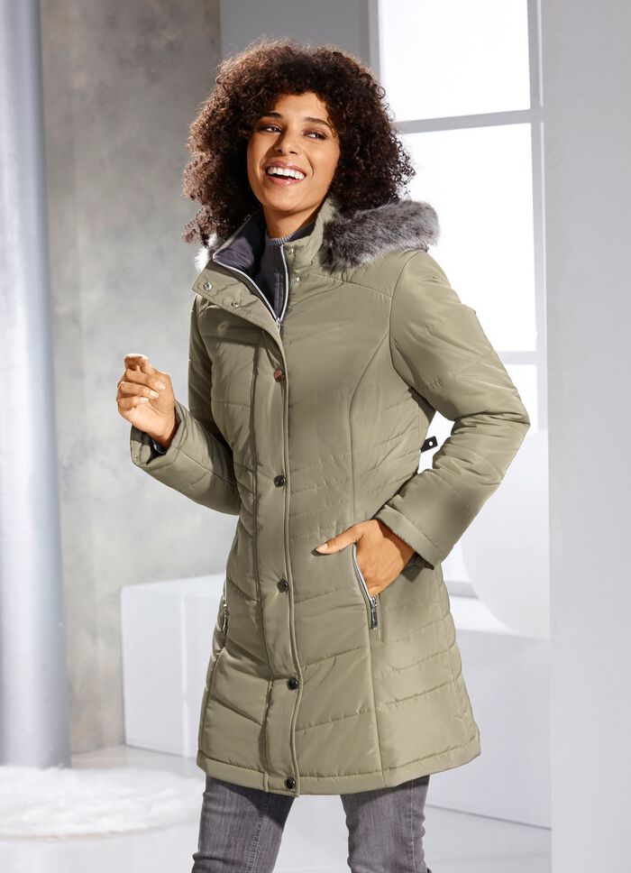 Lange jas met afneembare rand van imitatiebont LICHTGROEN