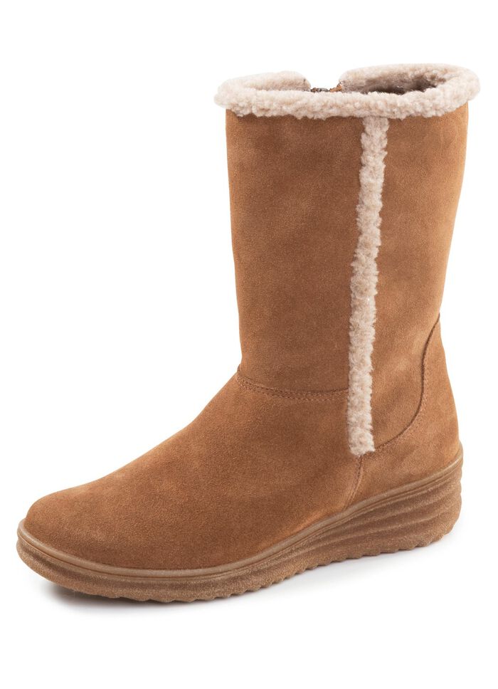 ELENA EDEN, gevoerde dameslaarzen, winterschoenen, breedte H, met lamsvacht BRUIN-BEIGE