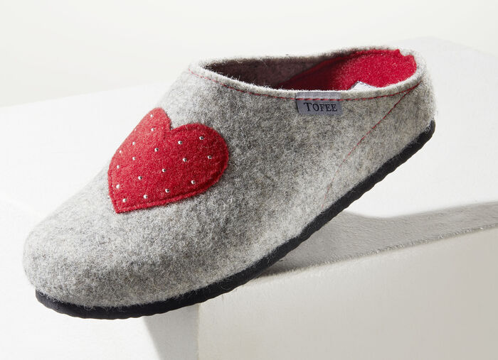 Pantoffel met bovenwerk van wolvilt LICHTGRIJS