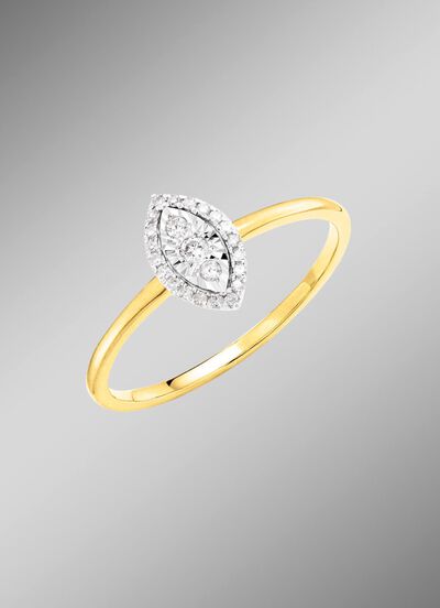 Damesring met 3 briljant geslepen diamanten en 20 diamanten 