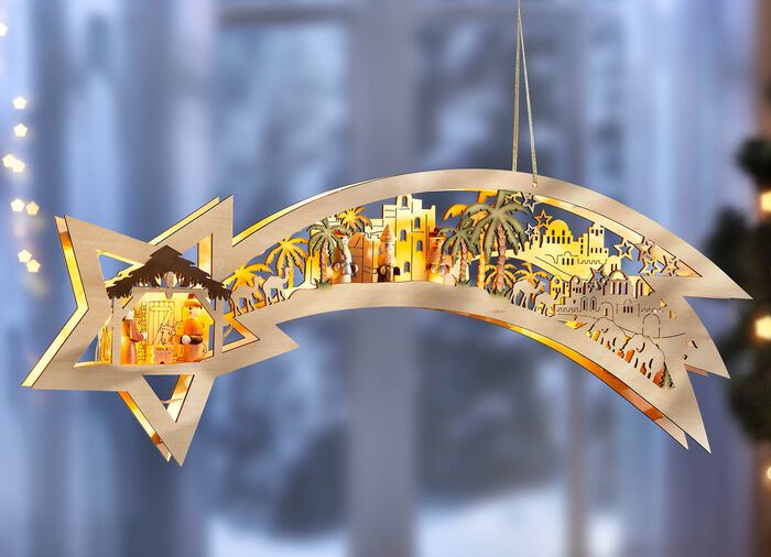 Verlichte houten vallende ster 