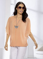 Shirt met chiffon plaid in 2 kleuren ABRIKOOS