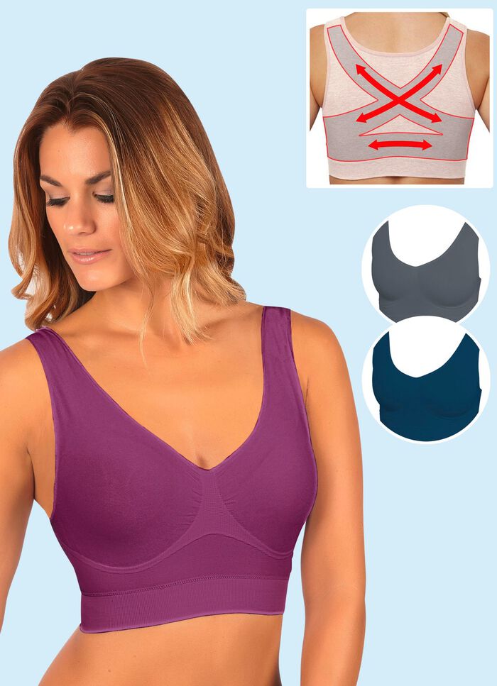 Set van 3 naadloze comfort-bh's BESSEN-GRIJS-MARINEBLAUW