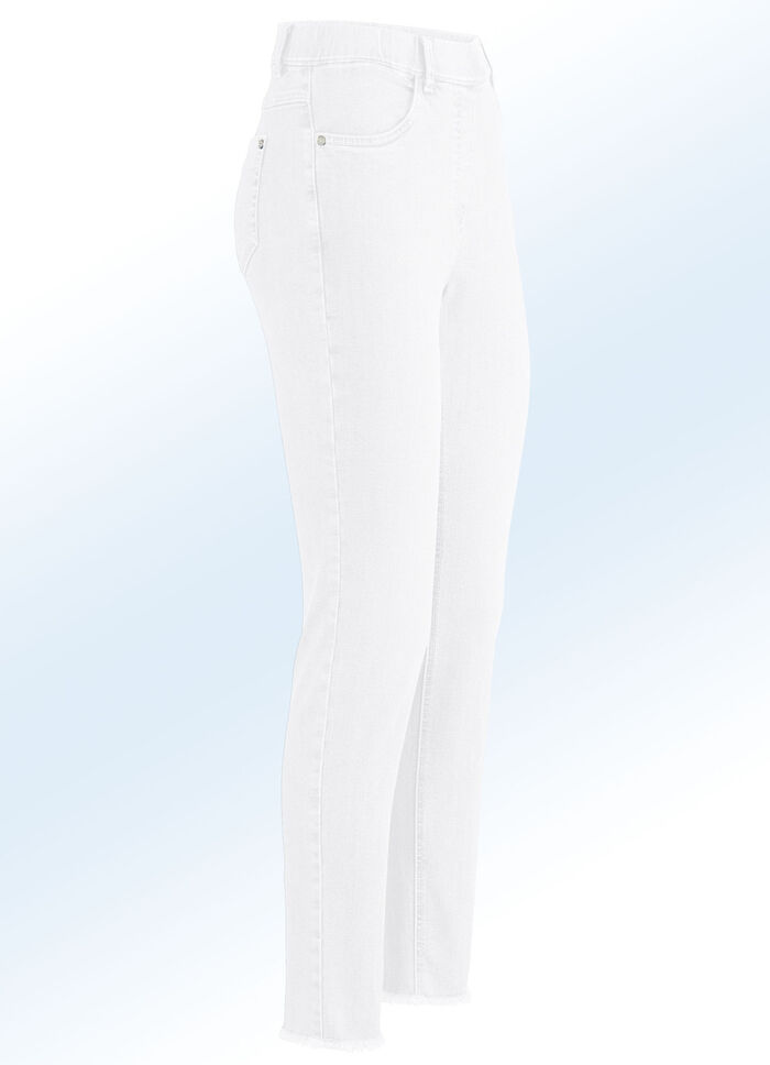 Magic jeans met trendy franjes aan de zoom WIT