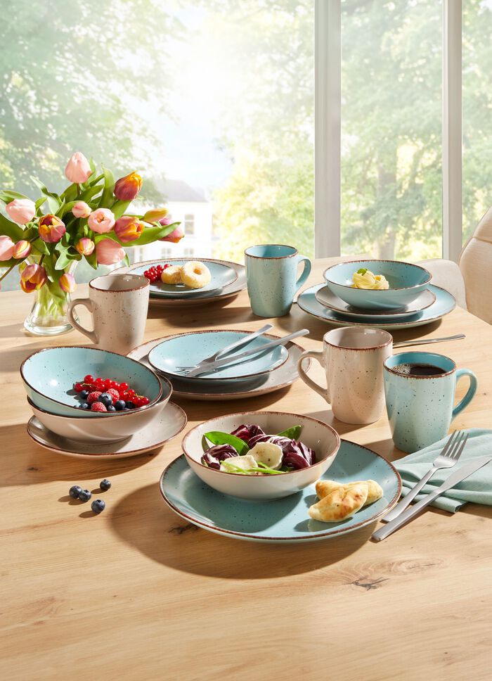 Combiservies, 16-delig, gemaakt van porselein-steengoed in natuurlijke uitstraling 