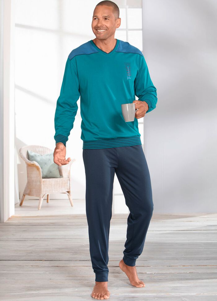 Pyjama, met V-hals en ribboorden 