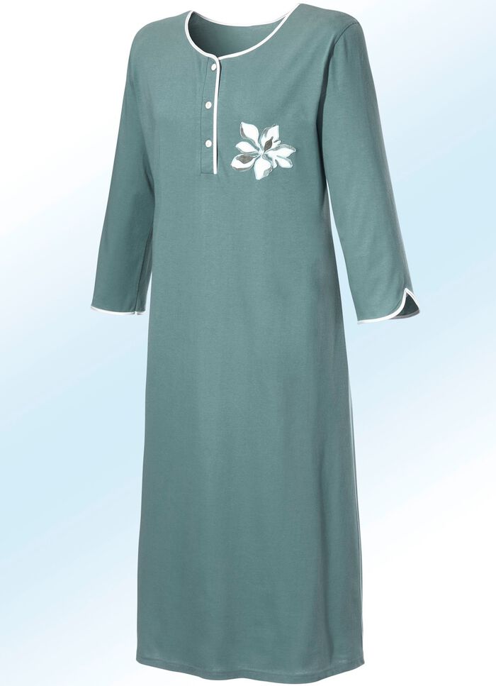 Twee-pack nachthemden, effen en all-over dessin met knoopsluiting 