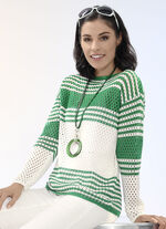 trui met opengewerkt patroon ECRU-GROEN