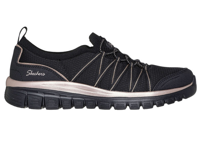 SKECHERS, trendy damespantoffels, gemaakt van gebreid meshmateriaal ZWART-ROSÉGOUD
