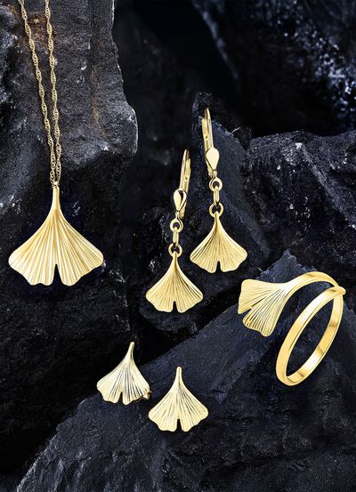 Damesring met ginkgobladmotief 