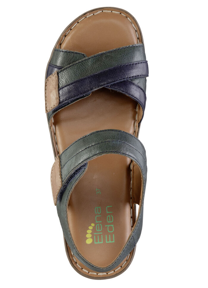 ELENA EDEN sandaal van nappaleer met contrasterende bies PETROLBLAUW