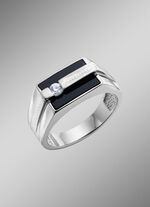 Herenring van zilver met echte onyx en synthetische zirkonia 