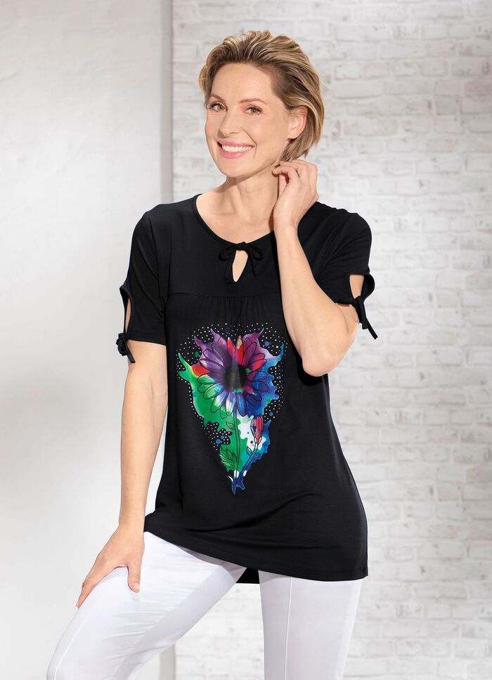Shirt met V-split in 2 kleuren ZWART