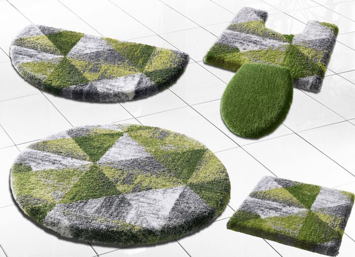 Badmattenset van Grund met geometrisch dessin GROEN-GRIJS