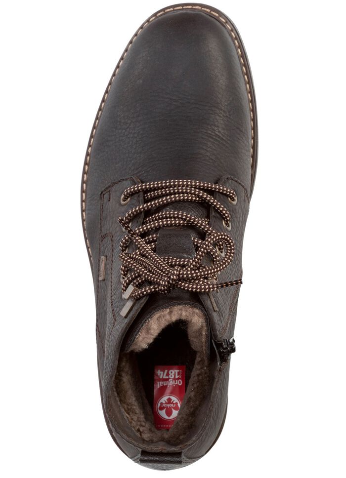 Rieker veterlaars met warme voering van lamsleer en pluche materiaal DONKERBRUIN