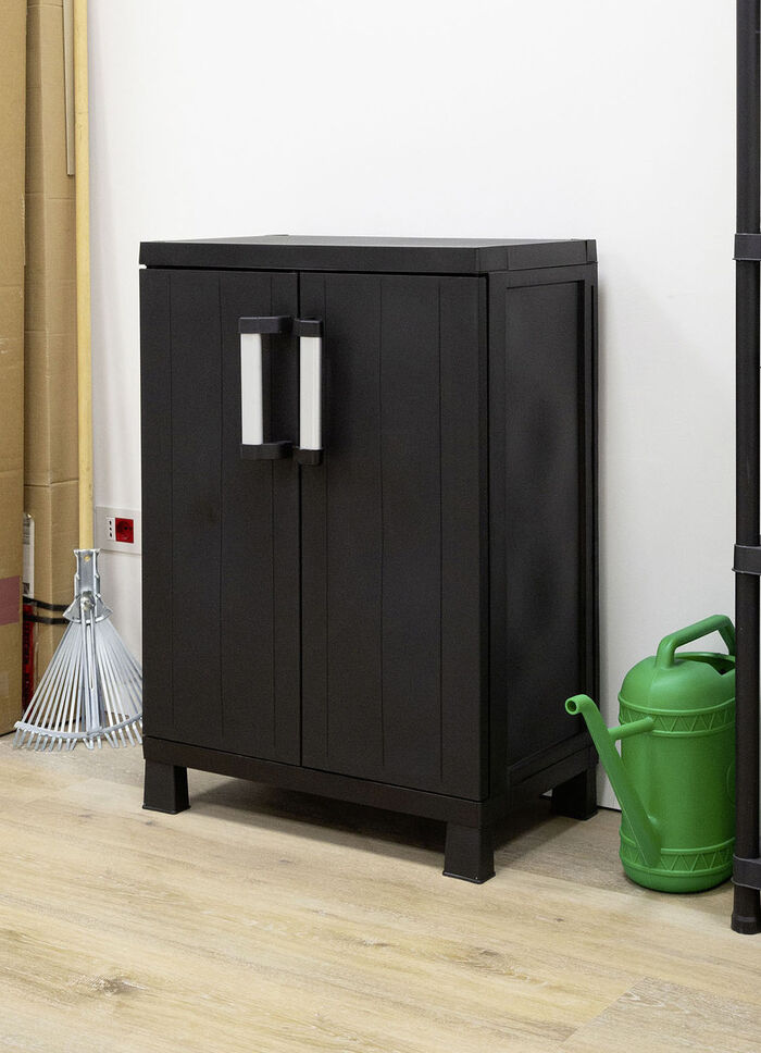 Garage gereedschapskast met houten lamelleneffect ZWART