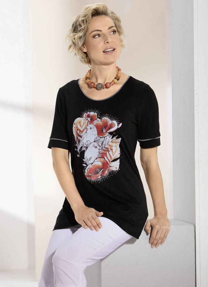 Shirt met contrasterende bies in 2 kleuren ZWART