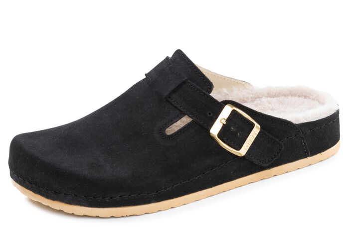 Mubb, klassieke damespantoffels, breedte H, met lamsvacht ZWART