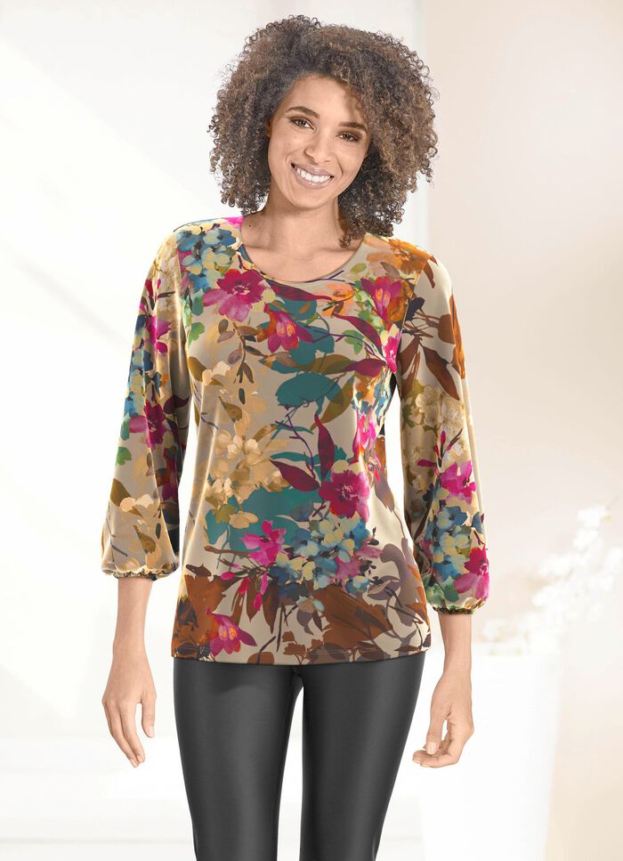 Shirt met all-over design GROEN-OLIJF-BES