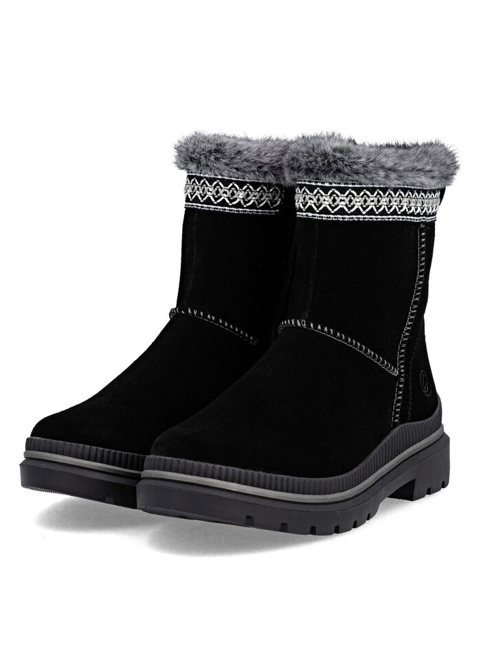 Remonte, gevoerde dames enkellaarsjes, winterschoenen, breedte G, met lamsvacht ZWART
