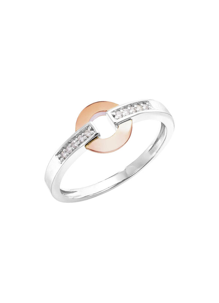 Moderne damesring in bicolor met 10 diamanten 