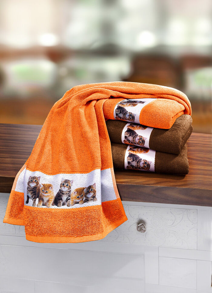 Set badhanddoeken met jacquard-boorden BRUIN