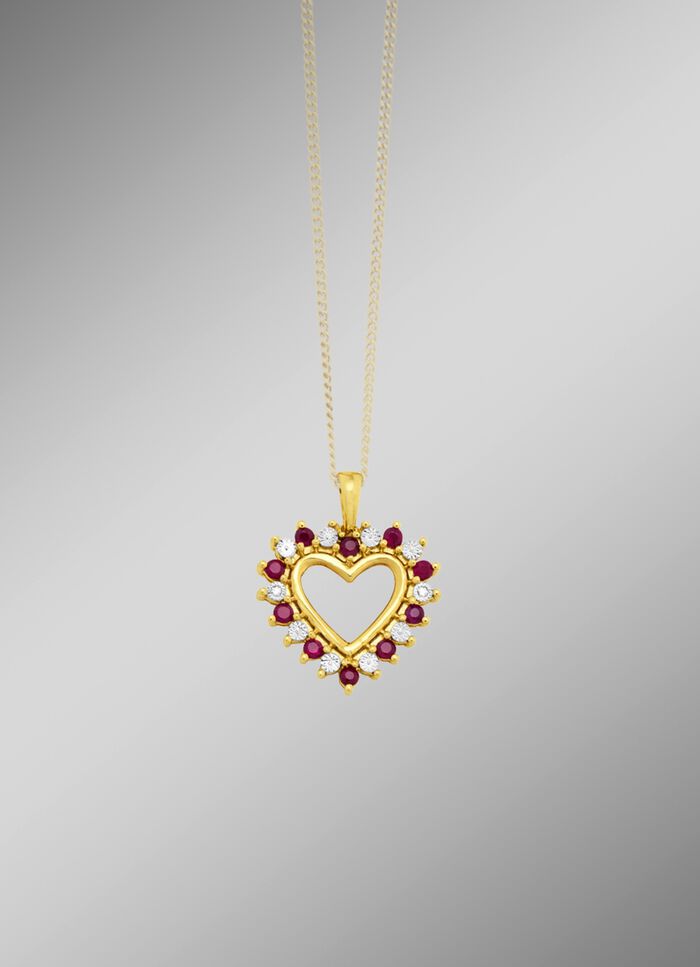 Romantische harthanger met robijn en diamanten 
