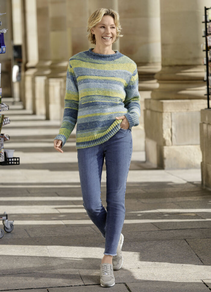 Magic jeans met trendy franjes aan de zoom JEANSBLAUW